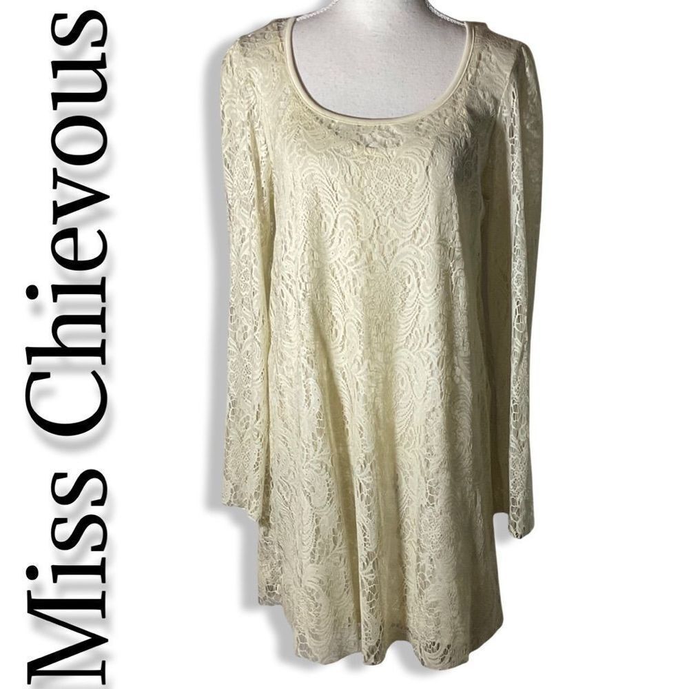 MISS CHIEVOUS Lightweight Cream Laced Dress w/ Spaghetti Strap Underlay
